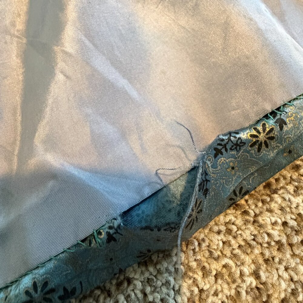 VINTAGE 60s Satin Brocade Robe Duster Housecoat Blue Floral OS - Picture 12 of 16